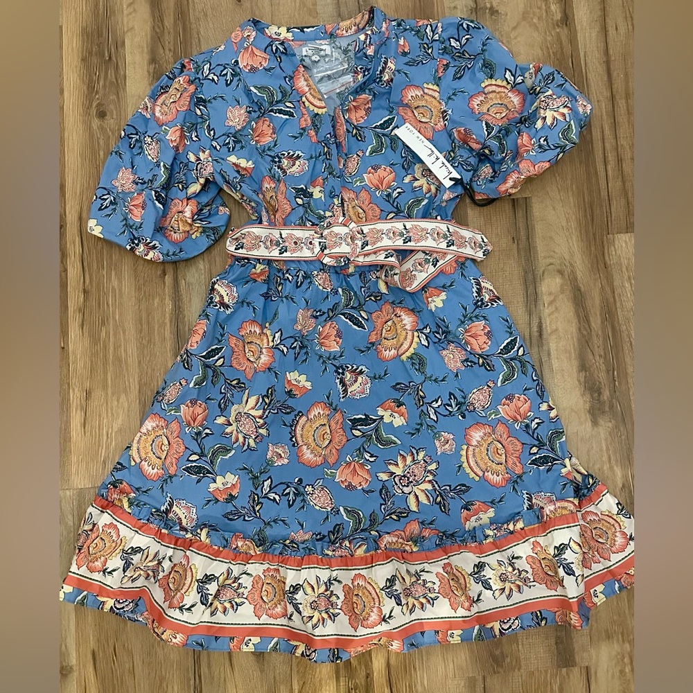 Nicole Miller Cotton Floral Belted Dress